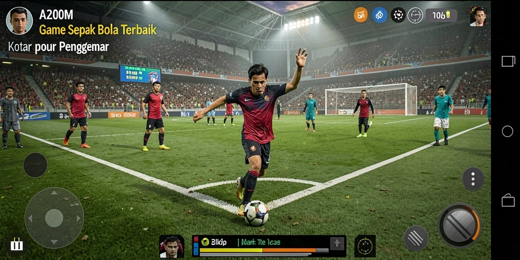 Tampilan gameplay A200M yang mendebarkan di lapangan sepak bola.
