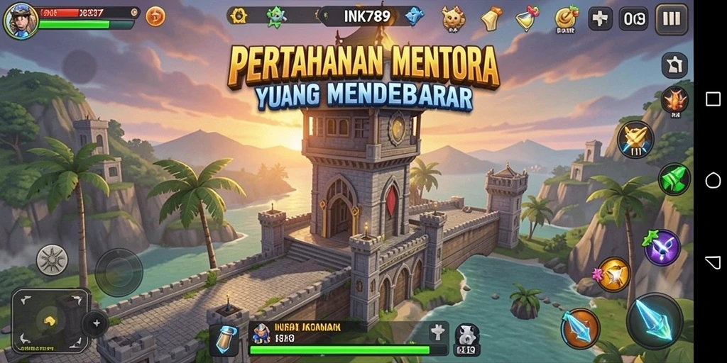 Tampilan gameplay seru dalam game Tower Defense INK789.