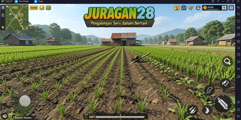 Tangkapan layar game JURAGAN28 yang menunjukkan aktivitas bertani seru.
